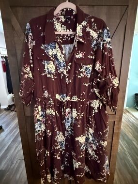 Torrid Floral Button-Front maroon Midi Dress